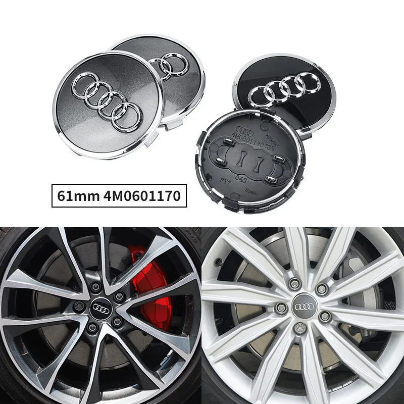 61MM 4pcs Black Grey Chrome Wheel Center Hub Caps Covers Logo Emblem For Audi TT A3 A4 A5 A6 A7 A8 Q5 R8 S4 S5 S6 4M0 601 170