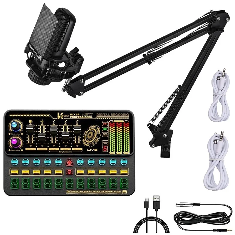 High Quality Professional Recording Studio Equipment Supports 2 MIC and 2 Phones USB Soundcard Interface for Podcasting