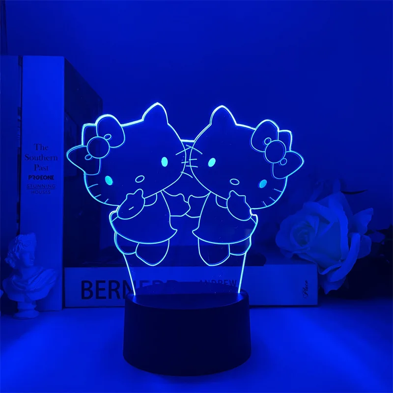 7 Color Sanrio Hello Kitty Night Light Table Lamp Cinnamoroll Kuromi Kawaii Melody Desktop Decor Led Anime Bedroom Bedside Lamp