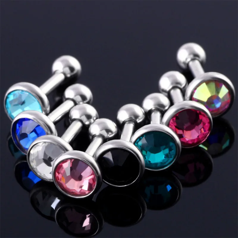 1Pair/2Pcs Cute Stainless-steel Crystal Round ball Screw Ear Studs Earrings For Women Tragus Cartilage Piercing Jewelry