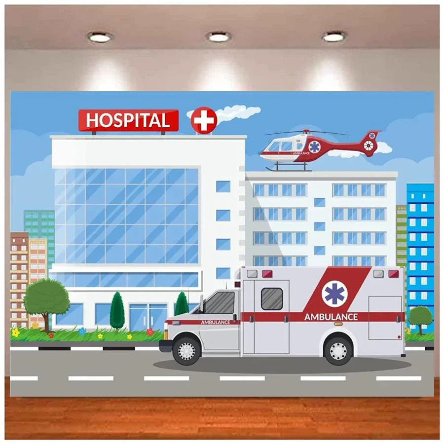 

Cartoon Ambulance Aircraft Hospital Doctor Nurse Theme birthday party photo background photography backdrop studio banner