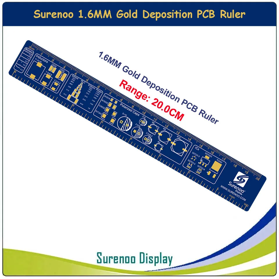 Surenoo Display Customized 1.6MM PCB Gold Deposition Process Ruler Blue PCBA in 20CM for Engineer Project Design