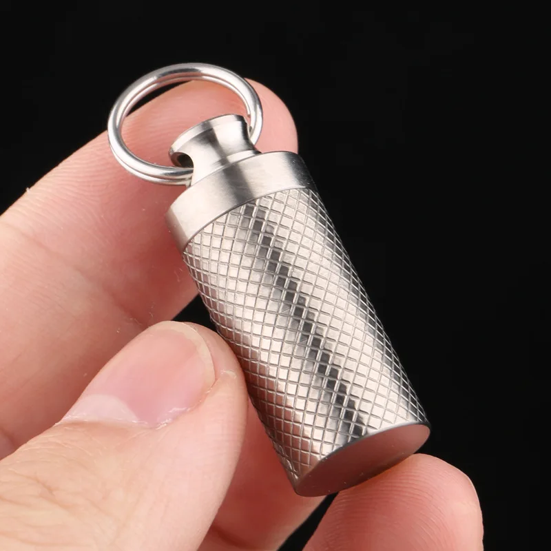 Titanium Mini Pendant Medicine Box Portable Standing Key Chain Sealed Waterproof Small Bottle