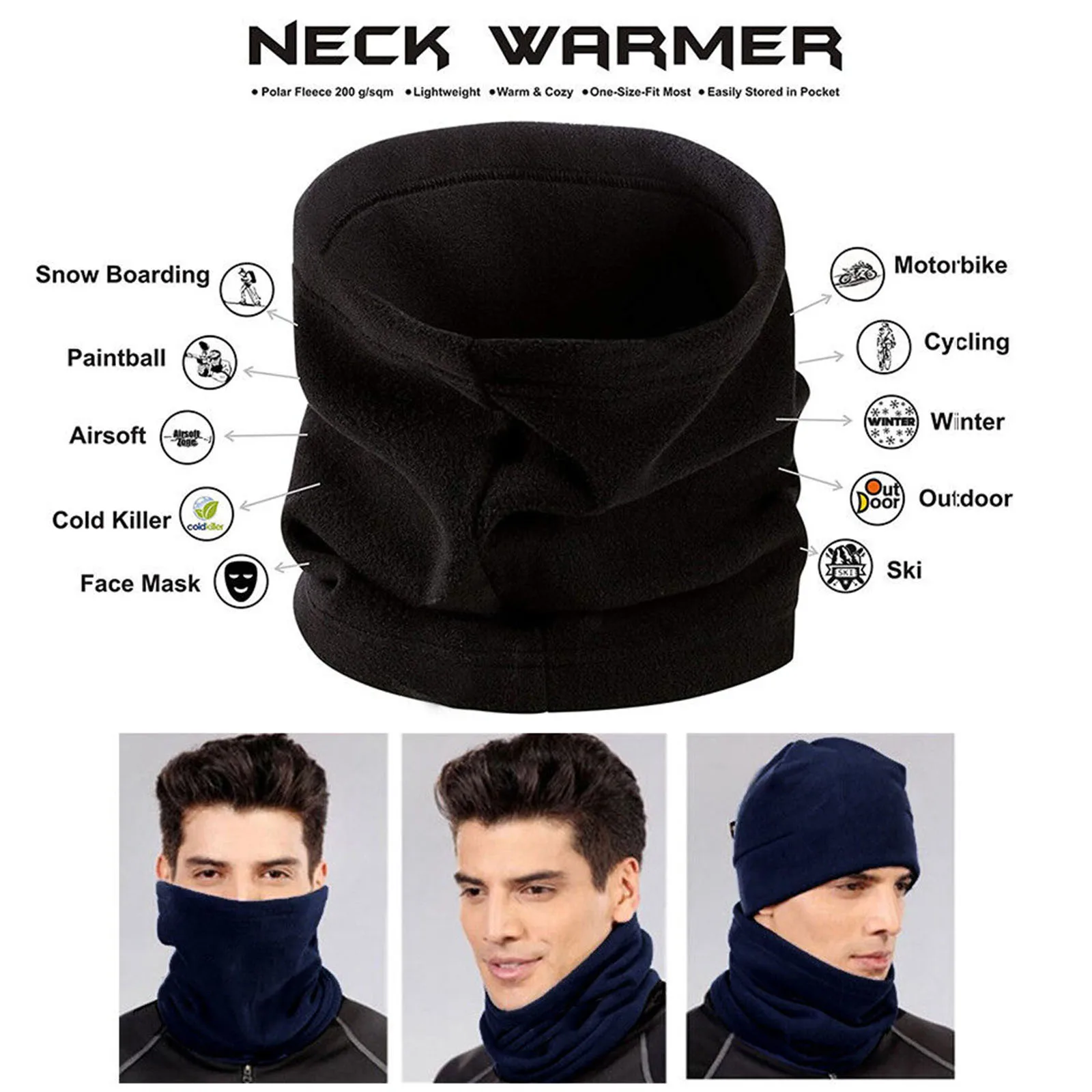 Soft Knitted Neck Warmer Women Men Winter Face Cover For Outdoor Skating Running Thick Cashmere Cold-proof Collar Solid Scarves