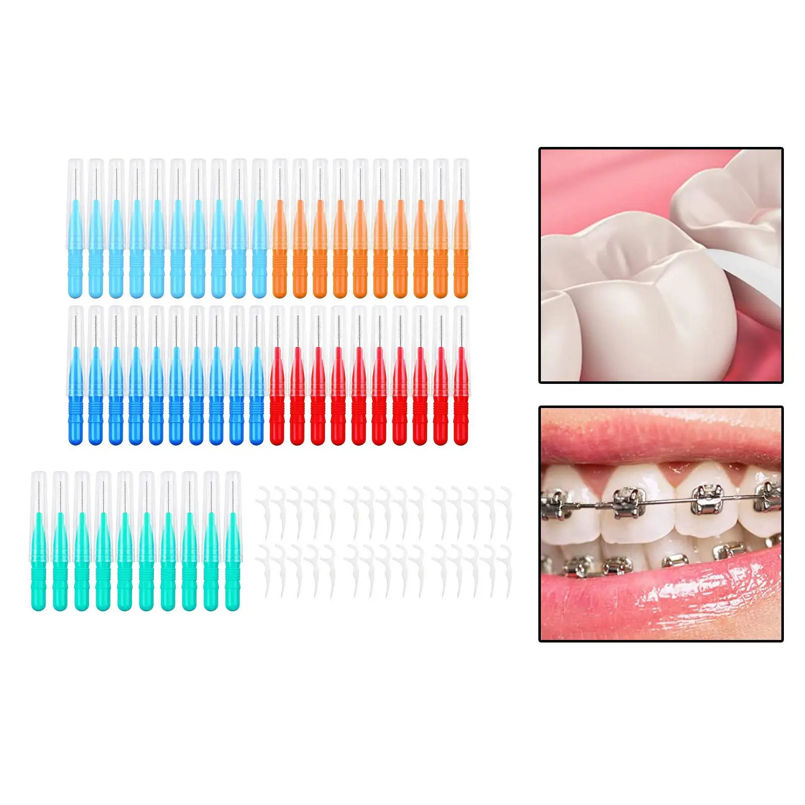 

50 Pieces Interdental Brush 2/2.5/3mm Portable Travel 30Pcs Floss Sticks Mini Teeth Brushes Toothpicks Tooth Cleaning