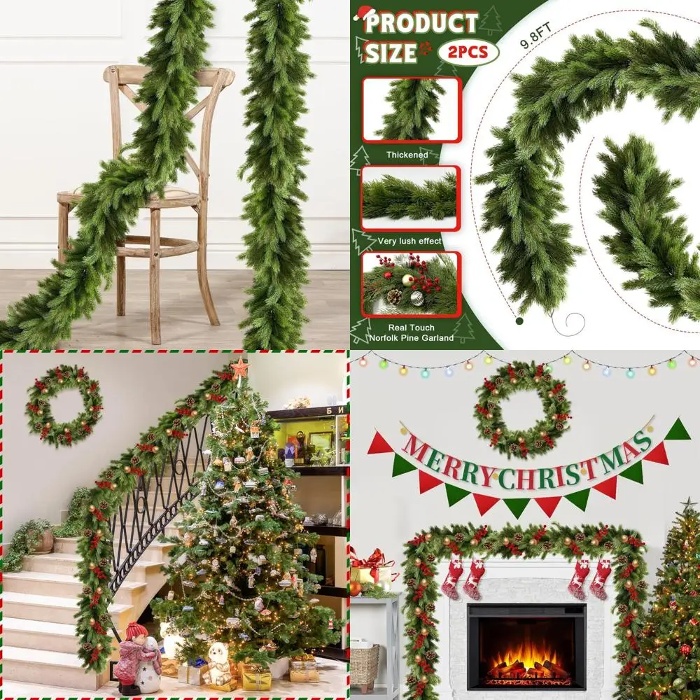 

Реалистичные рождественские гирлянды из искусственного кедра толщиной 9,8 фута, мягкая норвежская сосна для украшения домашнего камина