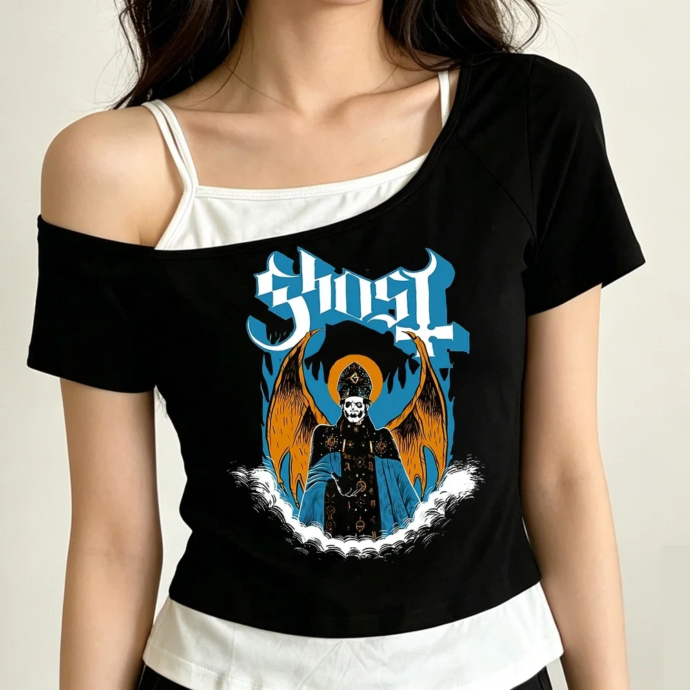 Chost Band cropped top women gyaru anime funny emo gothic tshirt summer alternative  meme party graphic