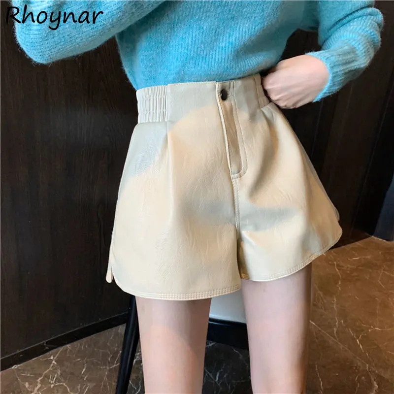 

Women Shorts PU Leather All-match High Waisted Ins Chic Hotsweet Slide Slit Elegant Minimalist Baggy Streetwear Trousers Popular