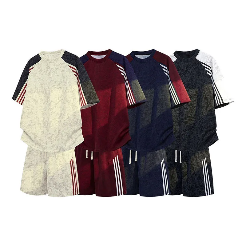 

Black Three Bars Sports Casual Short Sleeve Summer Set for Men Polyester Fiber Short Pants Cool And Stylish All Inclusive