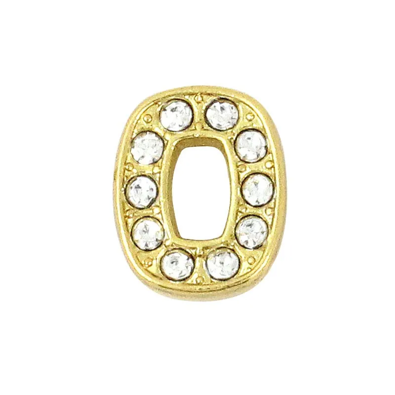 10PC/lot Hole 10MM Full Rhinestones gold plated Slide number 0 - 9 slide Charm Fit For 10mm DIY keychains Wristband Bracelet