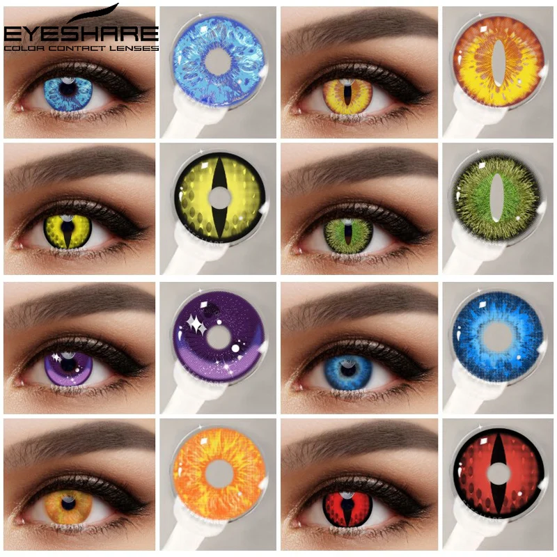 Lentes de contacto EYESHARE, lentes de contacto de colores para Halloween, 1 par de lentes de ojos para Cosplay, lentes azules anuales, lentes de ojos amarillos