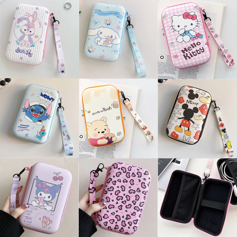 

Portable Hard Drive Bag For Earphone Cable Charger U Disk Organizer Hello Kitty Kuromi Cinnamoroll Stellalou Stitch Storage Box