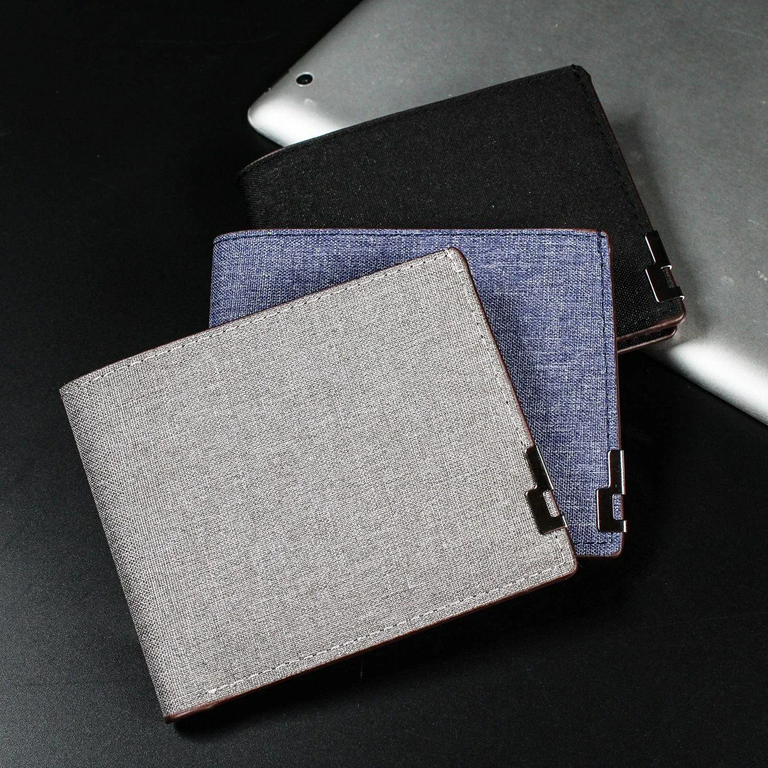 

Denim Wallets Purses Men Women Inserts Business Foldable Cowhide Wallet Picture Coin Purse Slim Money Credit ID Cards Holder Bag