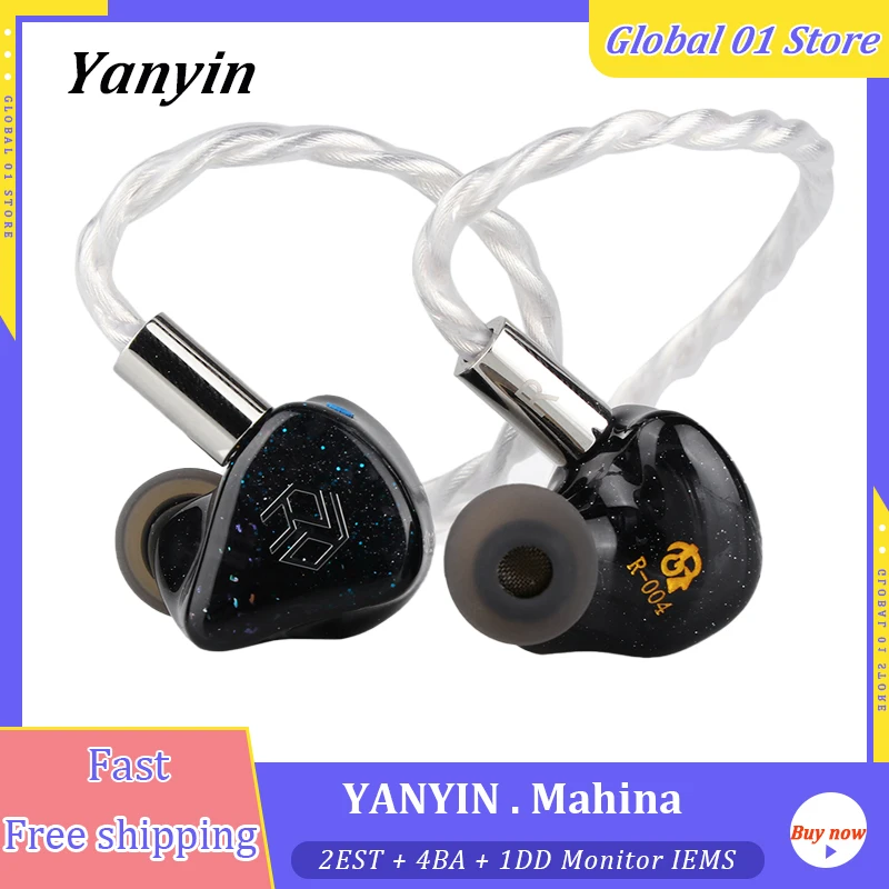 

Yanyin x HBB Mahina 2EST+4BA+1DD Hybrid Drive Earphone Hifi In Ear Hi-Res Monitor IEM 2Pin 0.78mm Silver Plating Cable Headset