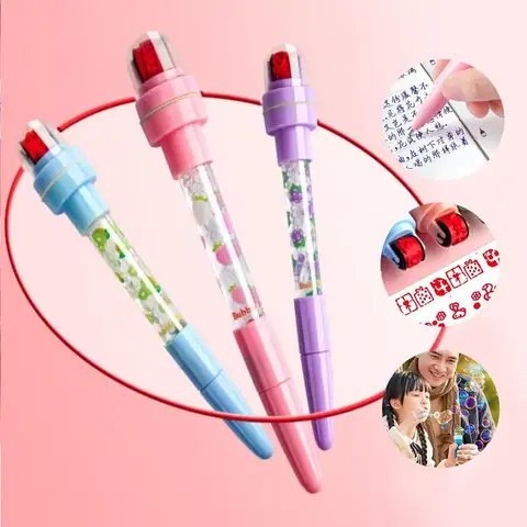 Novetly With Light Bubbler Pen With Stamp 5 In 1 Fidget Seal 롤러 스탬프 펜 감각 쓰기 서명 버블 블로잉 펜 학생