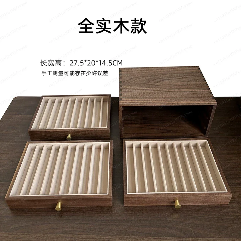Large Capacity Drawer Case Black Walnut Wood Pen Storage Box Multi-layer Drawer Display Box Brass Handle Desk Organizer