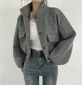 

Streetwear Jackets Women's Clothing Stand Neck Casual Woolen Outwear Thicked Crop Tops Fashion Korean Y2k Coat 2024 Ropa Mujer