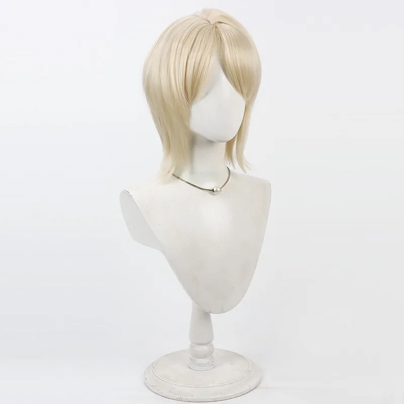 لعبة ليمبوس كومباني فاوست شعر مستعار كوسبلاي قصير أصفر فاتح مقاوم للحرارة شعر صناعي للهالوين كرنفال دعائم حفلات النساء والرجال