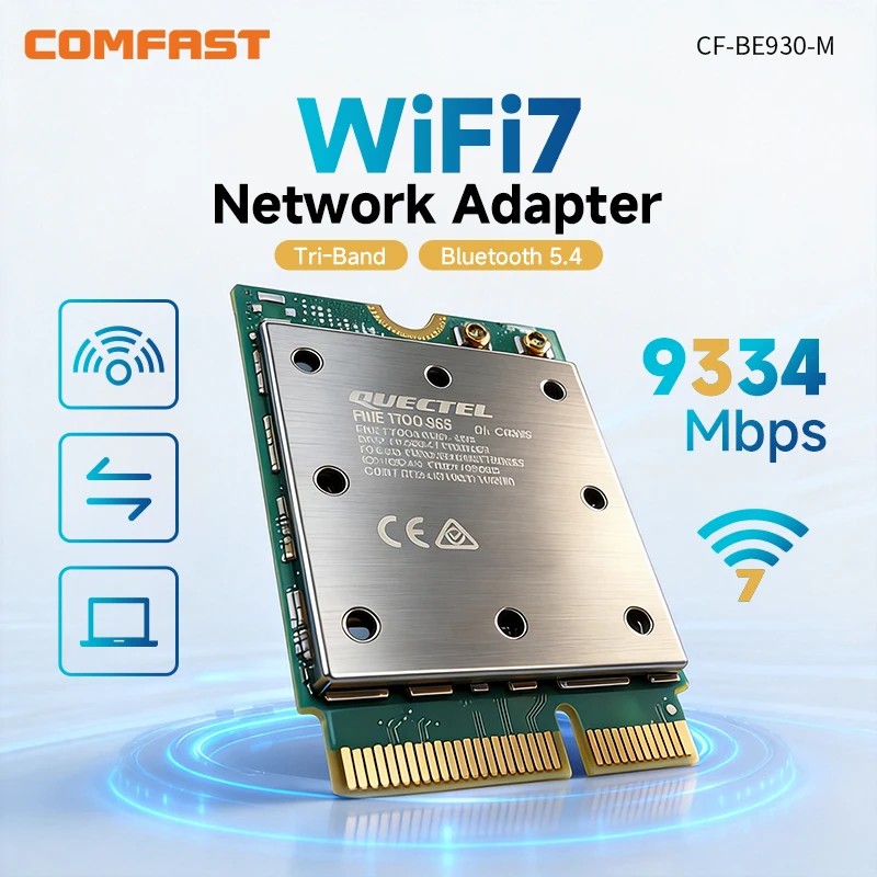 COMFAST CF-BE930-M WiFi 7 M.2 Network Card 9334Mbps Tri-Band BT5.4 2.4/5/6GHz Wireless Network Adapter for Windows 11 Laptop