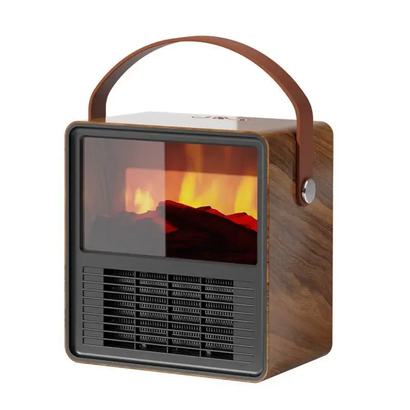 Calientacama Small Household Air Blower Wood Grain Electric Warmer Fireplace Simulation Flame Floor Warm Feet Electric heater