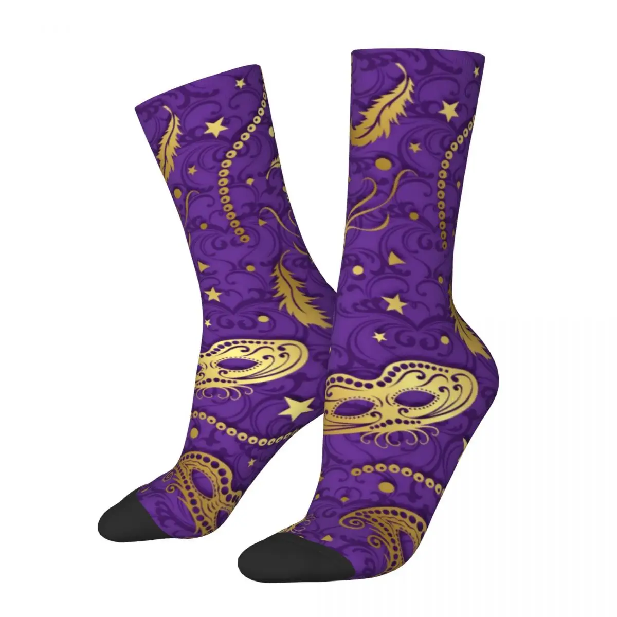 Mardi Gras Pop Art Socks Golden Mask Print Kawaii Stockings Autumn Non Slip Women Men Socks Medium Soft Pattern Outdoor Socks