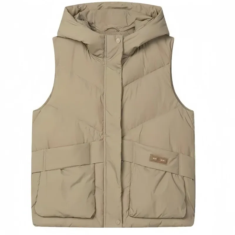 Coats Women Hooded Parka Vest Casual Coat Sleeveless Big Pocket Zipper Turn Down Collar Loose Y2k Jackets 2025 Spring Winter