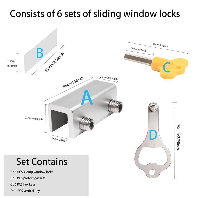 Serrure de fenêtre (6 ensembles), serrure de fenêtre de sécurité, pour fenêtres coulissantes verticales et horizontales et portes coulissantes, serrure réglable