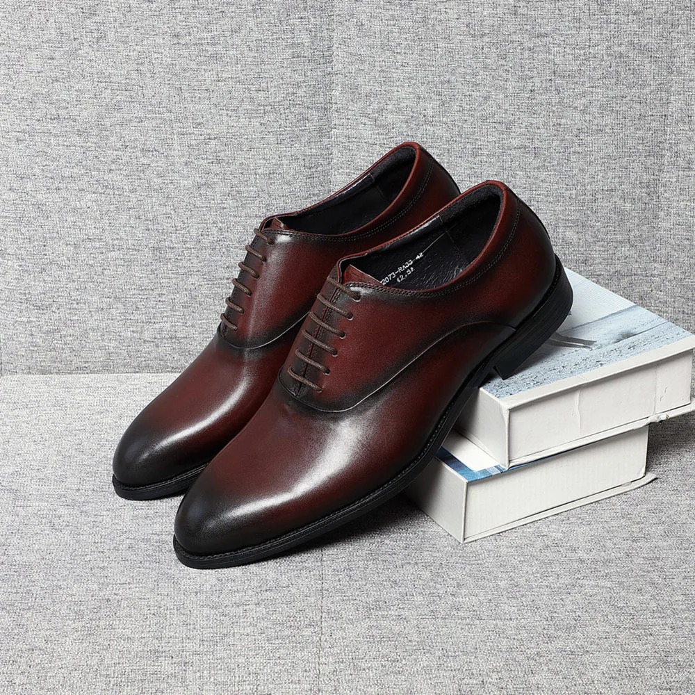 Italian Luxury Elegant Men's Oxfords Shoes Natural Cowhide Leather 2023 Fashion Round Toe Wine Red Wedding Shoes Size 38 To 46