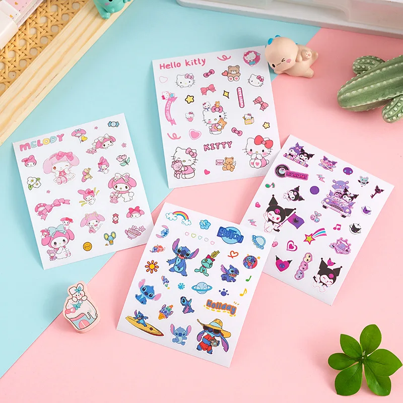 4pcs Sanrio Stickers Cute Stitch Cartoon Stickers Kids Creative Kurom Hello Kitty Waterproof Stickers