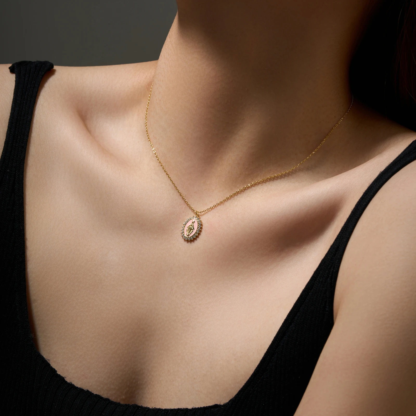 VEWANT 925 فضة تشيكوسلوفاكيا الأبيض الوردي المينا ماريا قلادة سلسلة طويلة المختنق قلادة 2025 عيد ميلاد فاخر جديد غرامة مجوهرات #5