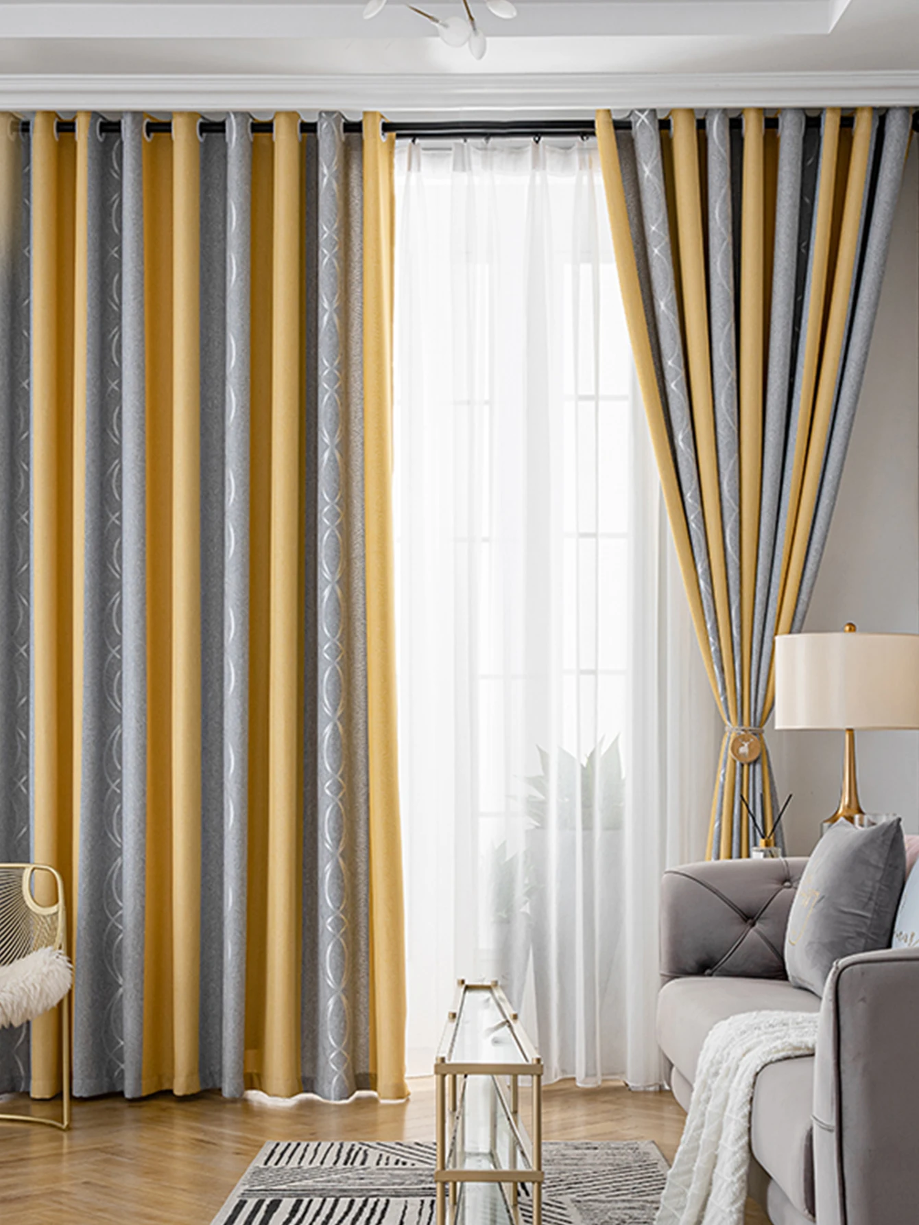 New Thickened Striped Jacquard Curtains For Kids Children\'s Room Living Room Bedroom Seamless Splicing Curtain Fabric