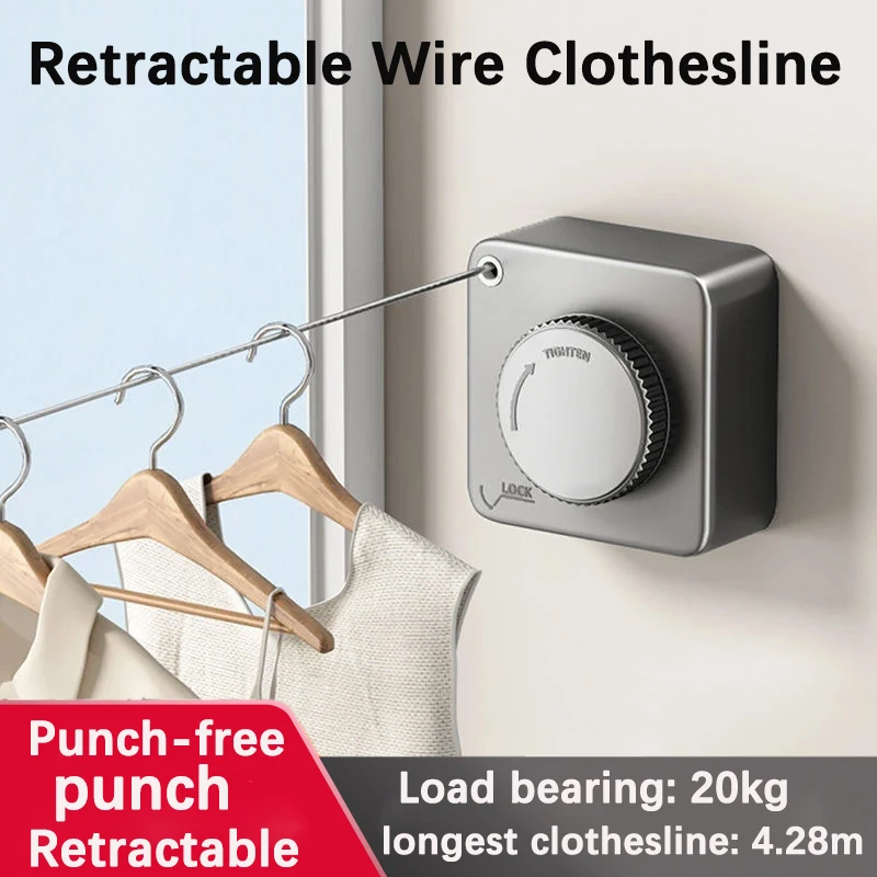 

4.28m Retractable Clothesline Stainless Seel Pull-Out Clothes-Drying Machine Rope Space-Saving Clothes Drying Rack for Household