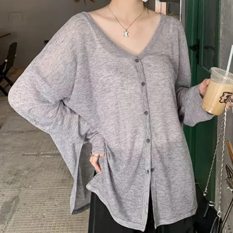 Women's Cardigan New V-neck Long Sleeved Female Shirt Female Jumpers Sun Protection Woman Top Spring Summer Knitted Cardigan