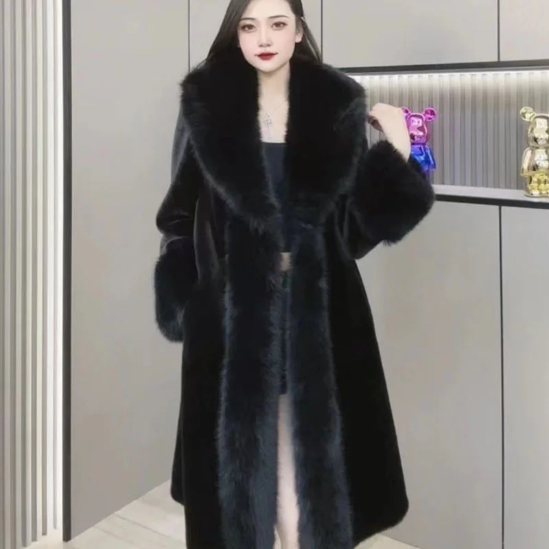 Winter Warm Imitate Mink Fur Grass Coat For Women 2024 New Fur And Fur Integrated Fox Collar Mid Length Coat Trend Woolen Collar