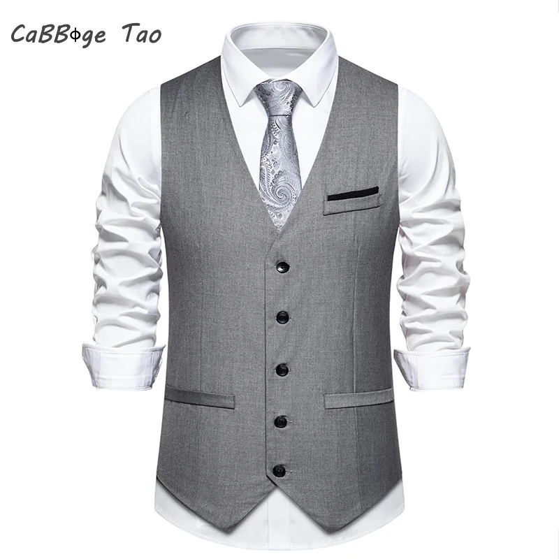 Spring New Men\'s Suit Vest V-neck Single Breasted Solid Color Casual Slim Fit Comfortable Vest Top