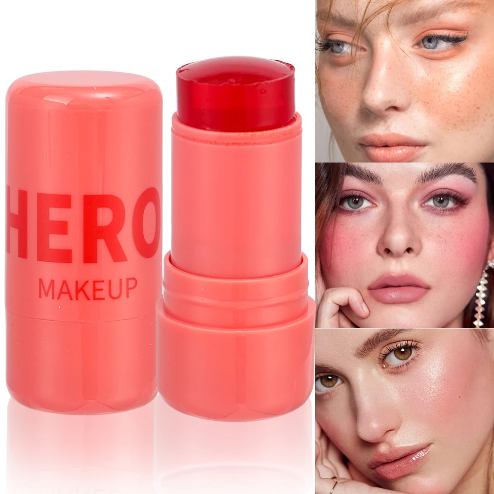 Jelly Blush Stick Gehydrateerd Langdurige Matte Rouge Wangcontour Lippenstift Sticker 3-In-1 Melk Tint Gezichtsblusher Make-Up