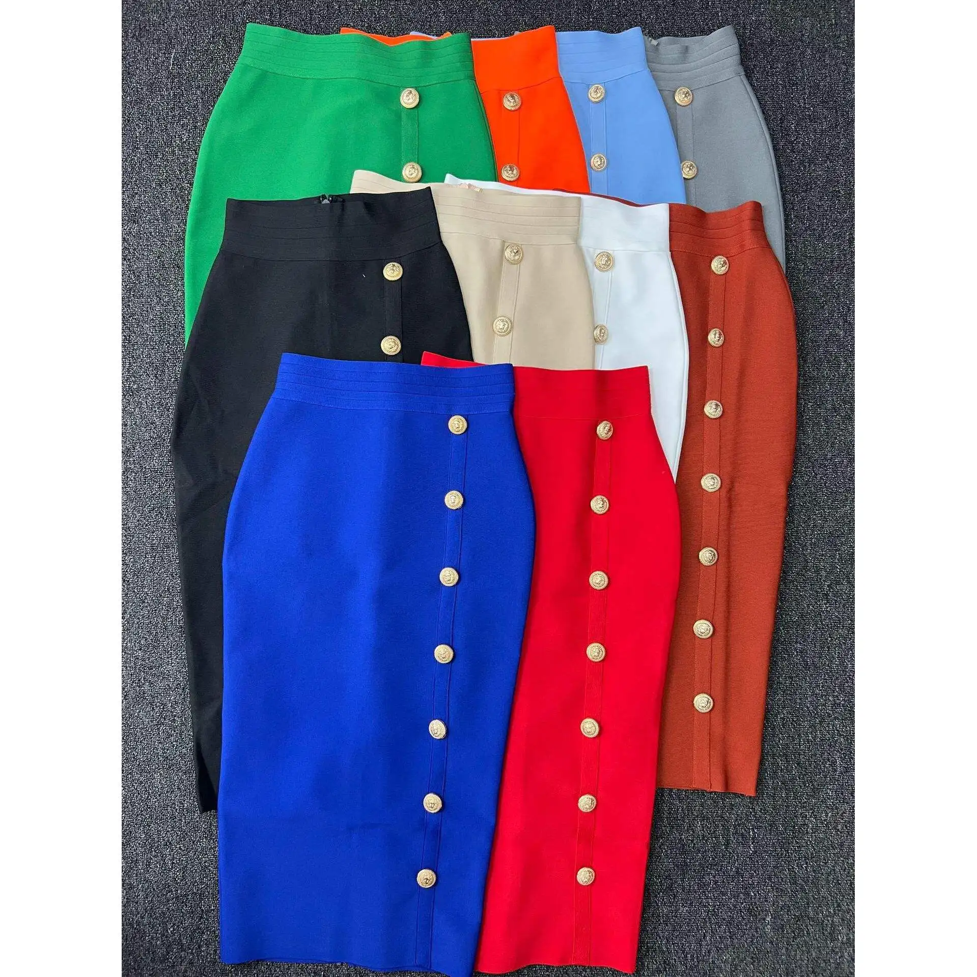 

Ele Multi-Color Wrap ort Skirt Metal Bule f-length Midi Skirt Sli Trendy Women's Faion Autumn Collection