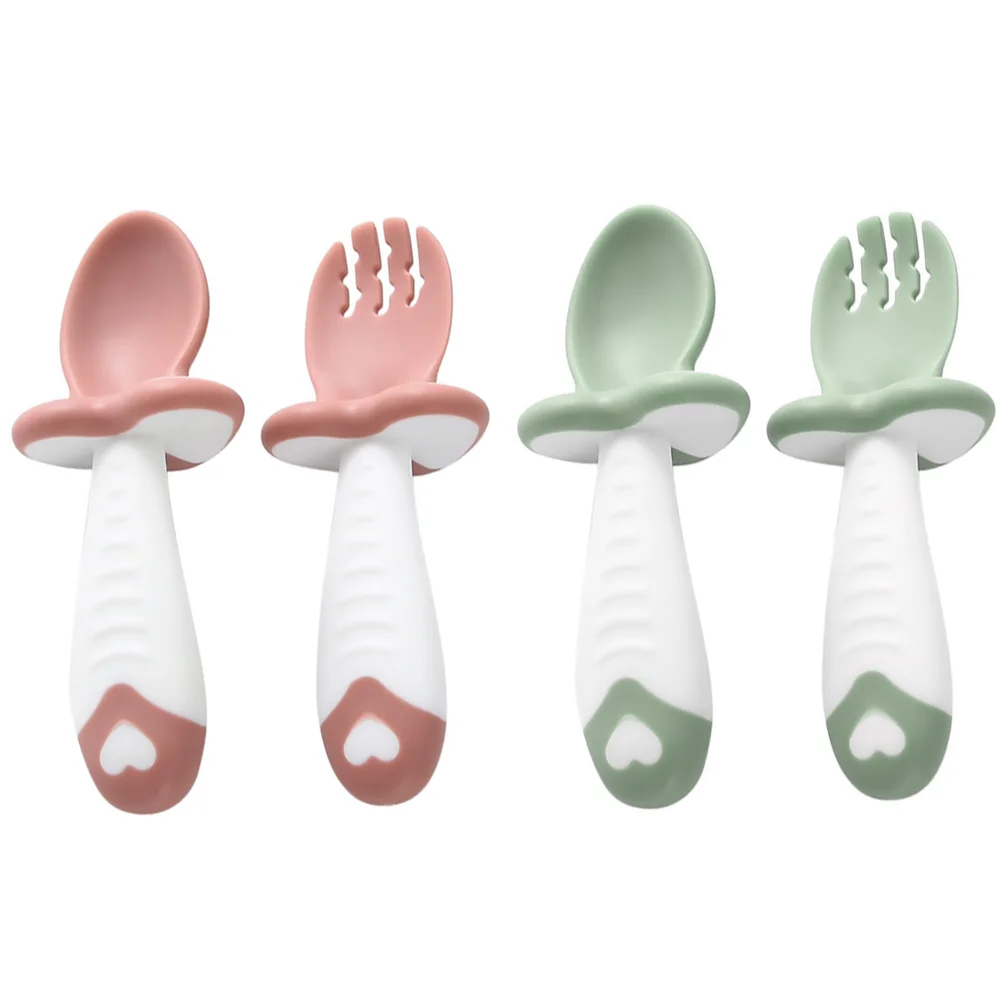 Baby Dinning Utensil Food Supplement Spoon Silicone and Fork Complementary Silica Gel Child