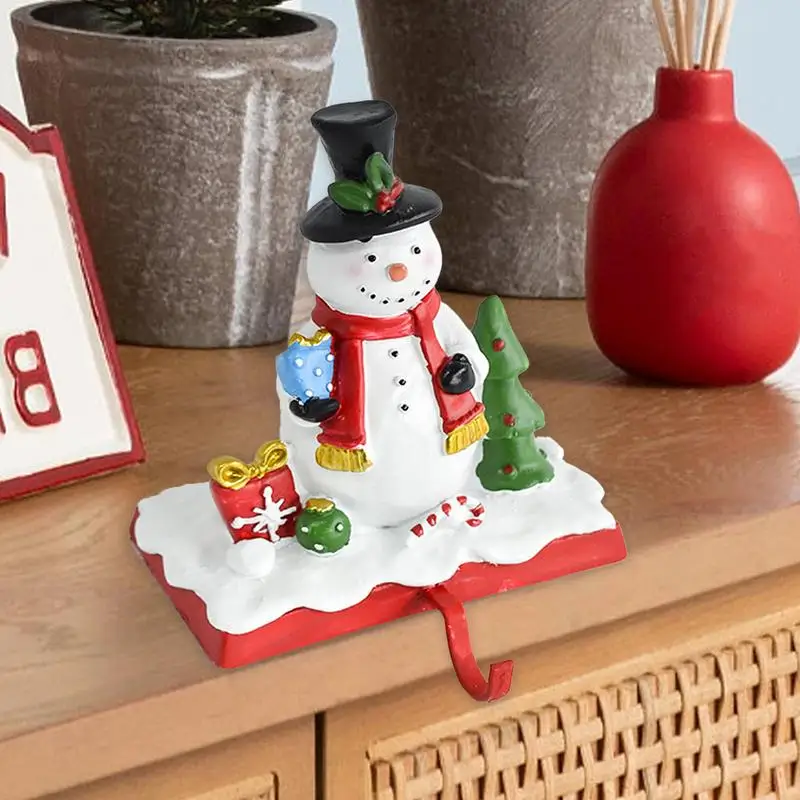 Christmas Snowman Stocking Holder Santa Snowman Resin Mantle Stockings Hook Non-skid Mantel Christmas Decorations Table Ornament