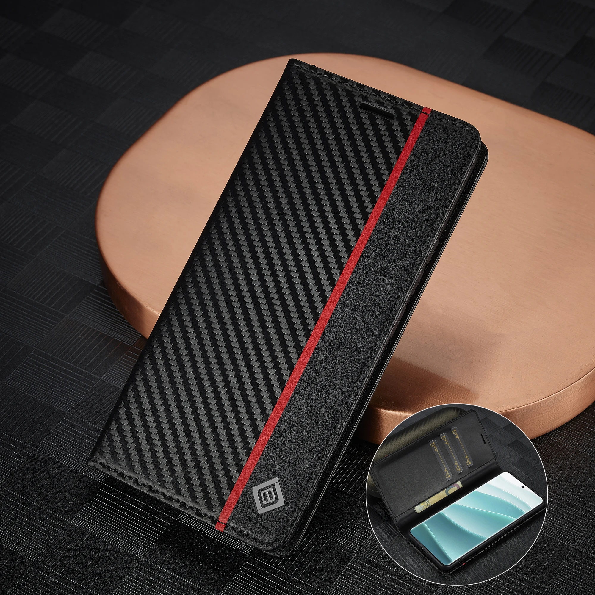 Custodia a Portafoglio EUCAGR in Fibra di Carbonio e Pelle PU per Xiaomi Redmi Note 15 Pro 4G 5G con Slot per Carte, Cover per Redmi Note 15 Pro+