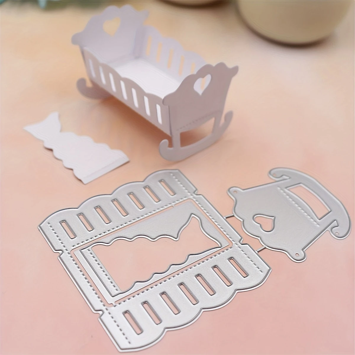 Stackable Love Baby Crib Cradle Metal Cutting Dies Scrapbooking Embossing Stencil Album Book Decor