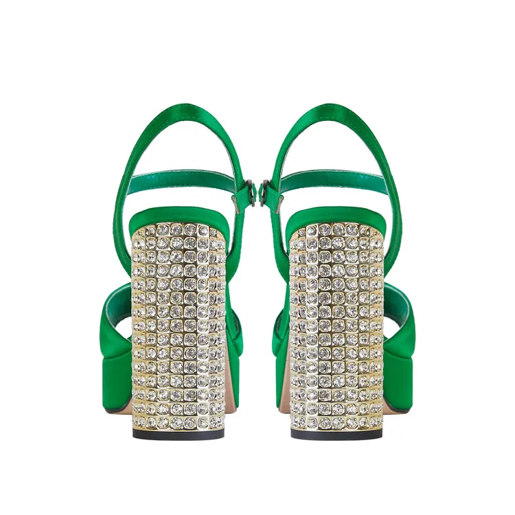 2026 Summer New Women's Thick Sole High Heel Sandals Water Diamond Platform Silk Shoes Fashion Crystal Thick Heel Women's Shoes