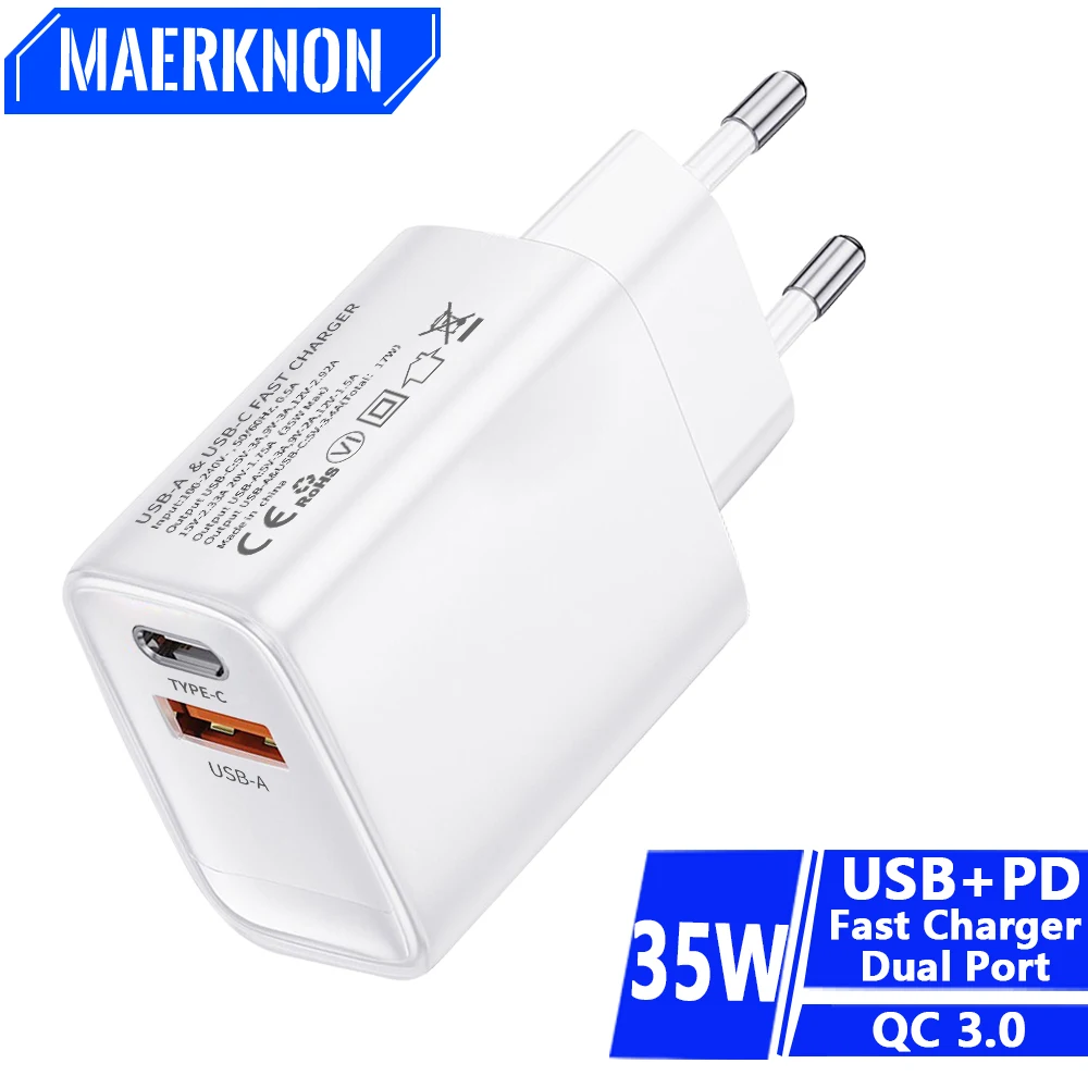 Original USB C PD Charger Quick Charge 3.0 Type C Fast Charging Mobile Phone Wall Adapter for iPhone15 Samsung S23 Huawei Xiaomi