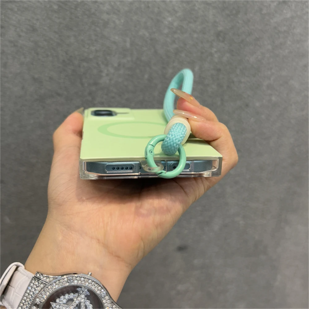 Candy Color Magnetic For Magsafe Wireless Charging Wrist Strap Phone Case For iPhone 17 13 14 15 16 Pro Max Shockproof Cover