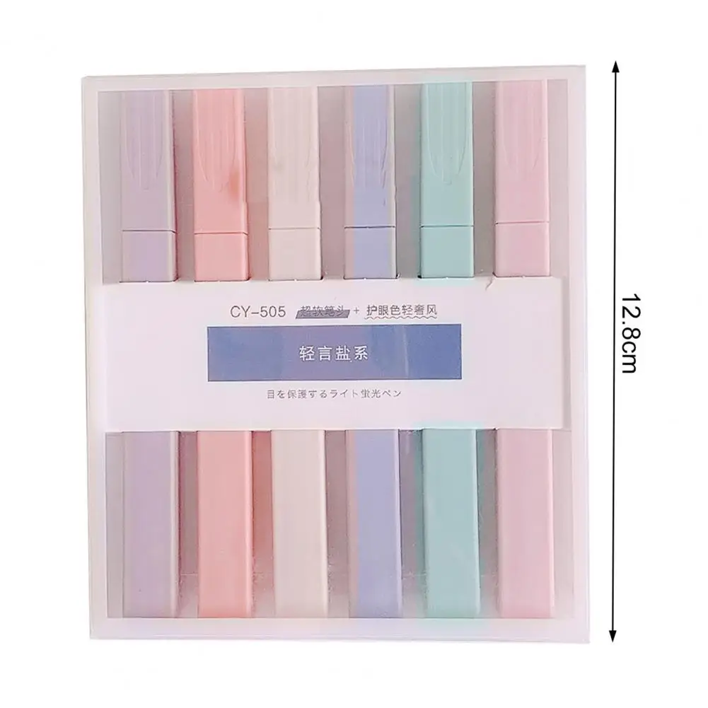 6 ชิ้นปากกาเน้นข้อความสีอ่อนโยนการเขียนเรียบเขียนได้อย่างคล่องแคล่ว 6 สีเรืองแสง Marker นักเรียนเครื่องเขียนสําหรับการเรียนรู้