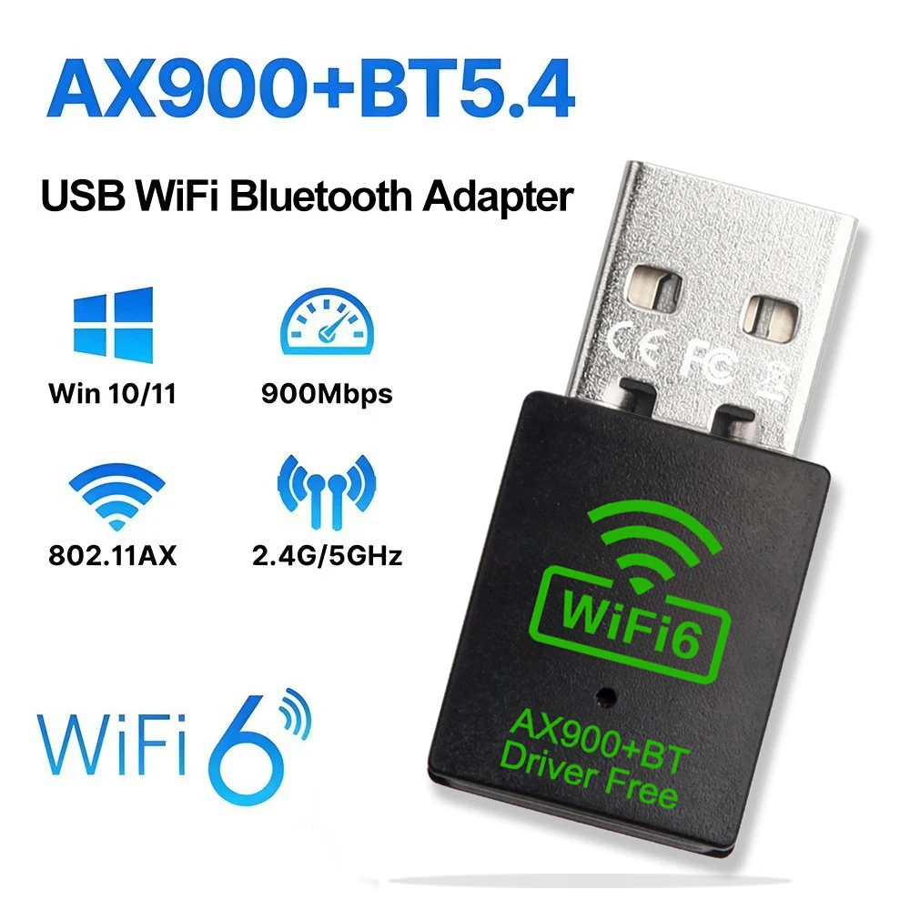 Adaptador AX900 USB WiFi 6 Bluetooth 5,4 Dongle 2 en 1 de doble banda 2,4G y 5GHz receptor inalámbrico de red controlador gratis para Windows 10/11
