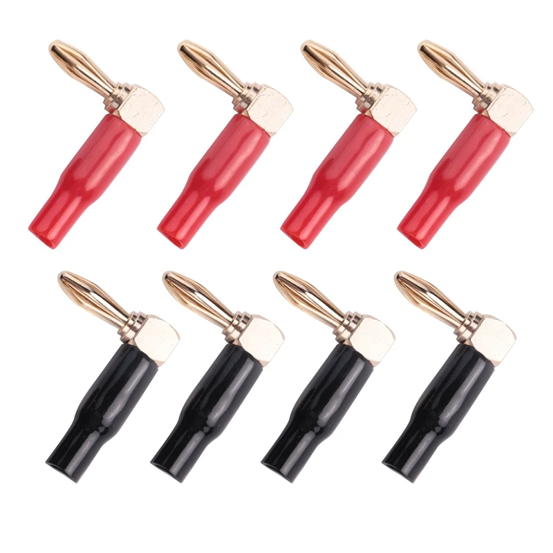 8Pcs 4Mm Banana Plug Speaker Wires Connector Adapter 24K Gold Plated Screw Type Pure Copper Right Angle Banana Plugs