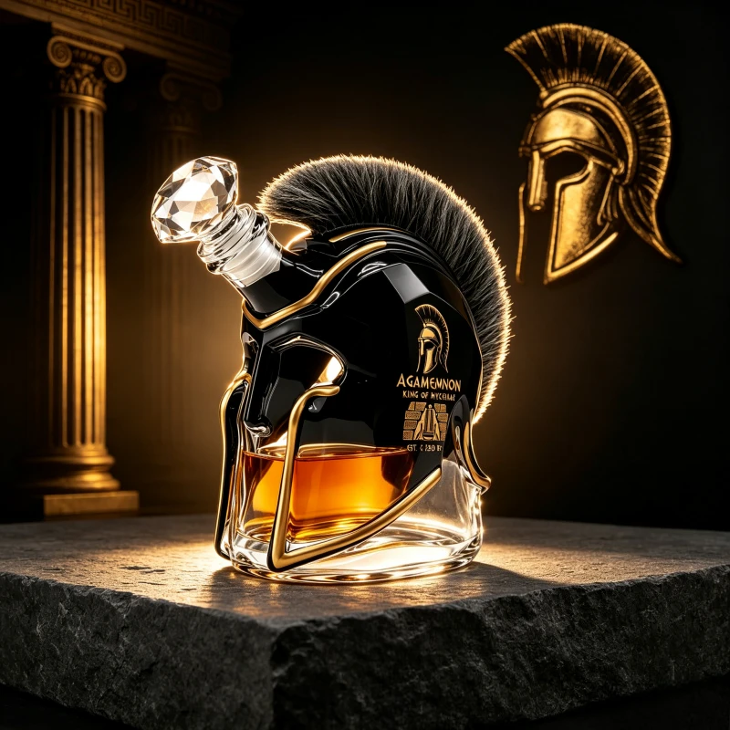 Agamemnon King of Mycenae Glass Whiskey Decanter Ancient Greek Warrior Helmet Liquor Bottle Bar Decor Gift
