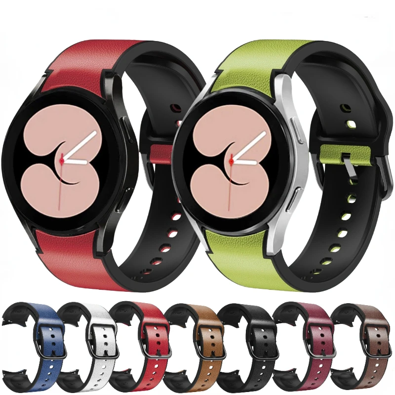 No Gap Silicone+Leather Strap For Samsung Galaxy Watch 6/5/4 40mm 44mm 5 Pro 45mm Sports Bracelet Band Watch 6/4 Classic 47/42mm