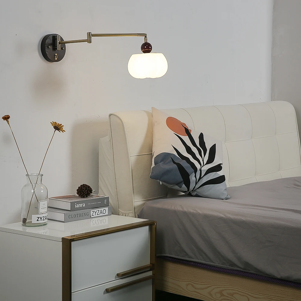Modern Telescopic Swing Arm Wall Lamps Solid Wood Reading Lamp With switch Nordic Folding Rotatable Bedroom Bedside Wall Lights view 4